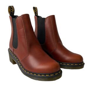 Dr. Martens Cadence Chelsea Abruzzo Leather Ankle Boot in Brown Stacked Heel